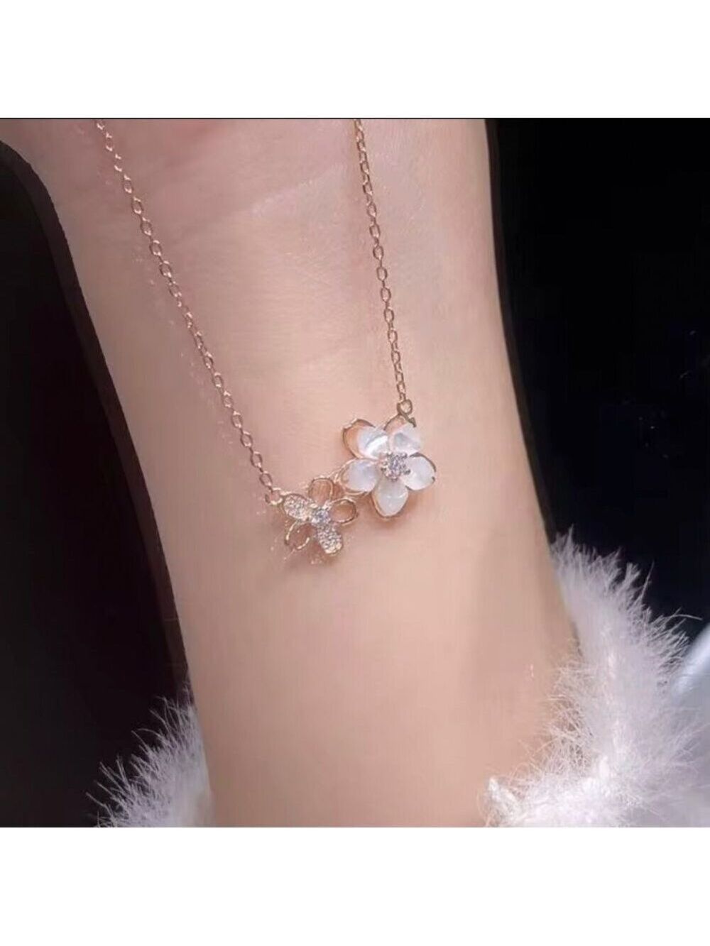 S925 Sterling Silver Shell Cherry Blossom AAA CZ Necklace - Picture 3 of 3